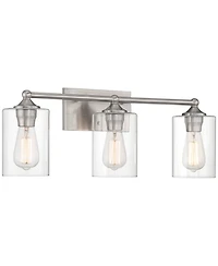 360 Lighting Billings Modern Wall Light Brushed Nickel Hardwired 24" 3-Light Fixture Clear Glass Cylinder Shades for Bedroom Bathroom House