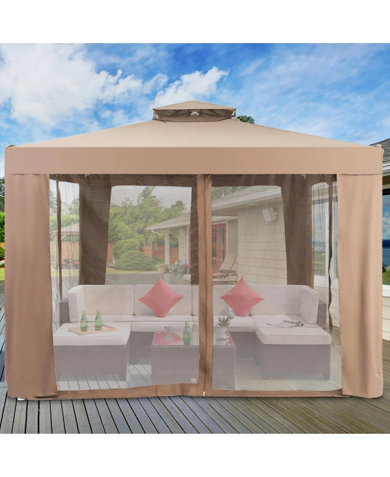 Gouun 10 x 10 feet Patio Gazebo with Mosquito Netting and Double Roof