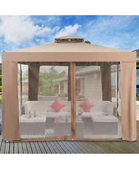 Gouun 10 x 10 feet Patio Gazebo with Mosquito Netting and Double Roof
