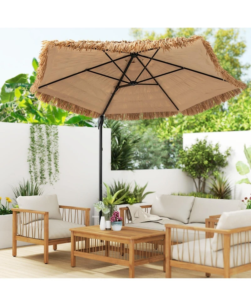 Gouun 9.5-Foot Cantilever Tiki Umbrella with Tropical Thatch Top