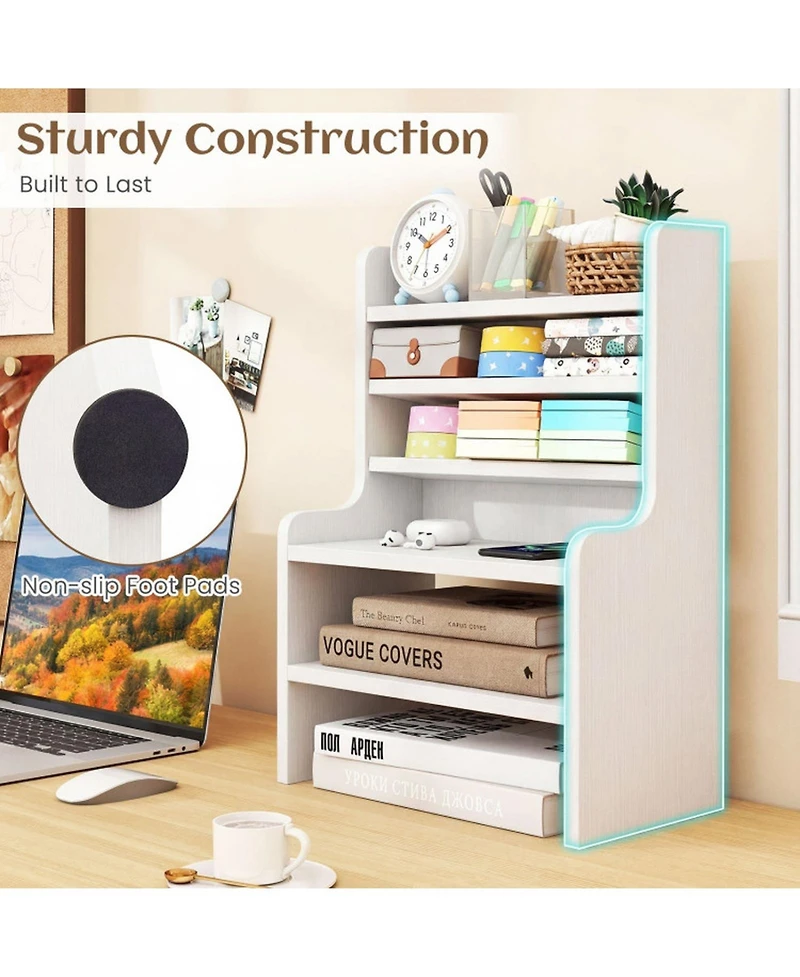 Sugift 6-Tier Desktop Organizer Mini Storage Rack with 2 Removable Shelves