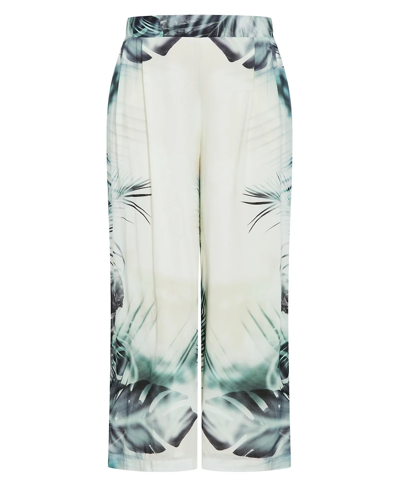 City Chic Plus Piper Palm Print Wide Leg Pant
