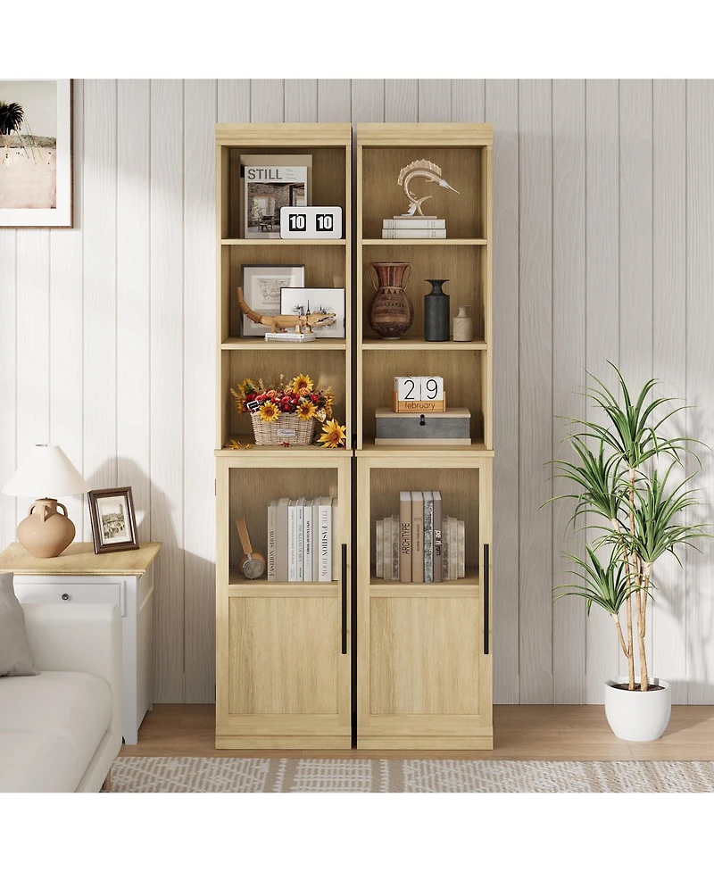 homfan Tall Bathroom Cabinet with Glass Door and Open Shelves, Narrow Storage for Bathroom, Living Room, Kitchen