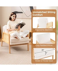 Gymax Set Of 2 Mid Century Modern Accent Chair Living Room Armchair With Rattan Arms