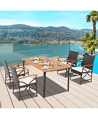 Gouun 5 Piece Outdoor Patio Dining Set with X-Pattern Acacia Wood Table and 4 Wicker Cushioned Chairs