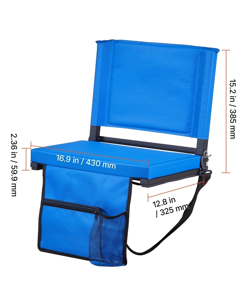 Hongge Padded Folding Bleacher Seats 2-Pack 17 in with Back Support Shoulder Strap Hooks and Cup Holder