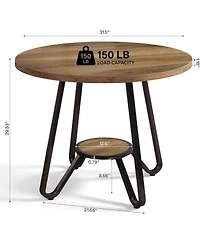 Tribesigns 31.5" Round Dining Table for 2-4: Compact wood table with double shelves. Farmhouse kitchen table for dining room, small space