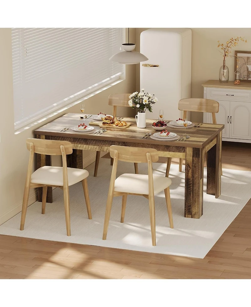 homfan 63" Heavy Duty Farmhouse Dining Table, 1.18" Thick Top, Seats 4-6, Rustic 300 lbs