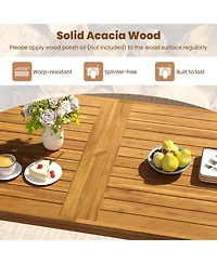 Gouun 7 Piece Acacia Wood Patio Dining Set with Table, 6 Armchairs and U-Shaped Metal Base