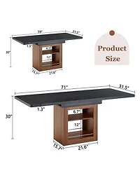 Clihome Extendable Dining Table with Storage, 59" to 71" Mdf Wood Seats 4-8