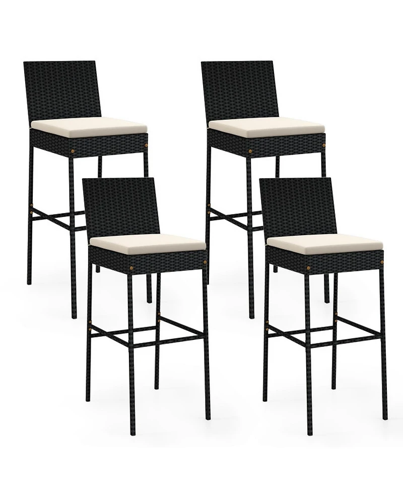 Gouun Set of 4 Outdoor Pe Wicker Patio Bar Stools with Backrest, Footrest and Seat Cushions