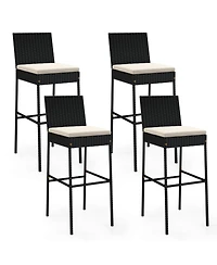 Gouun Set of 4 Outdoor Pe Wicker Patio Bar Stools with Backrest, Footrest and Seat Cushions