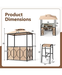 Gouun Outdoor 6.5 x 4 x 8 ft Grill Gazebo Set with Bar Table and 2 Padded Bar Stools