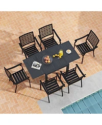Gouun 7 Piece Aluminum Patio Dining Set with Expandable 63 in Slatted Table and 6 Stackable Chairs