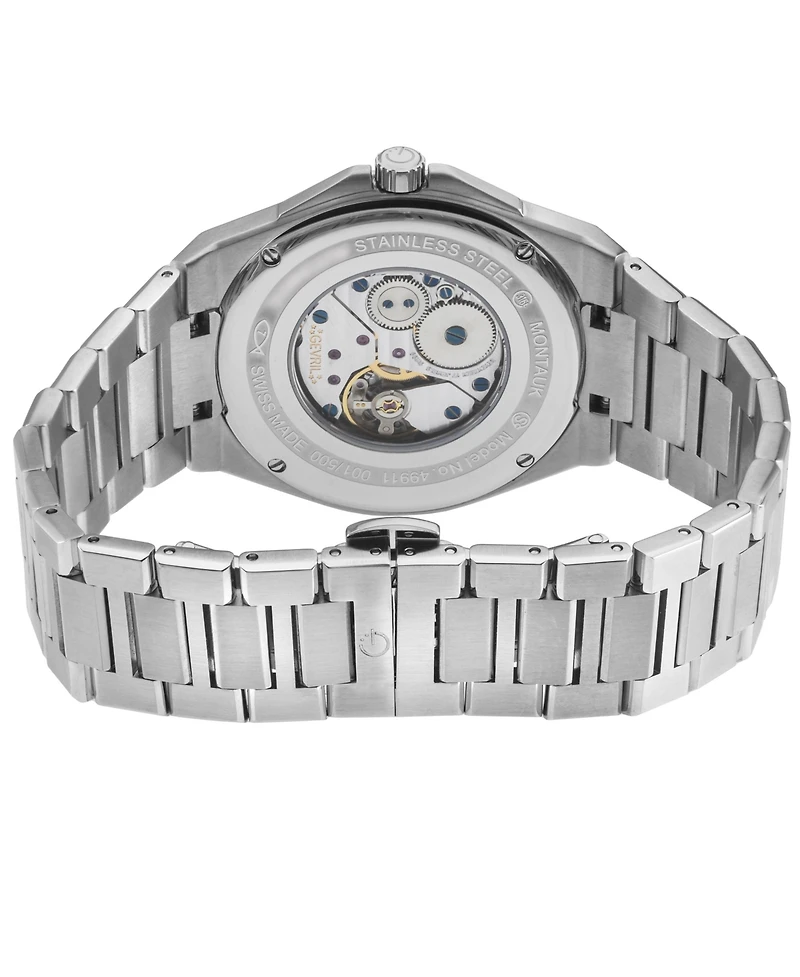Gevril Men's Swiss Made Montauk Swiss Mechanical Silver Stainless Steel Bracelet Watch