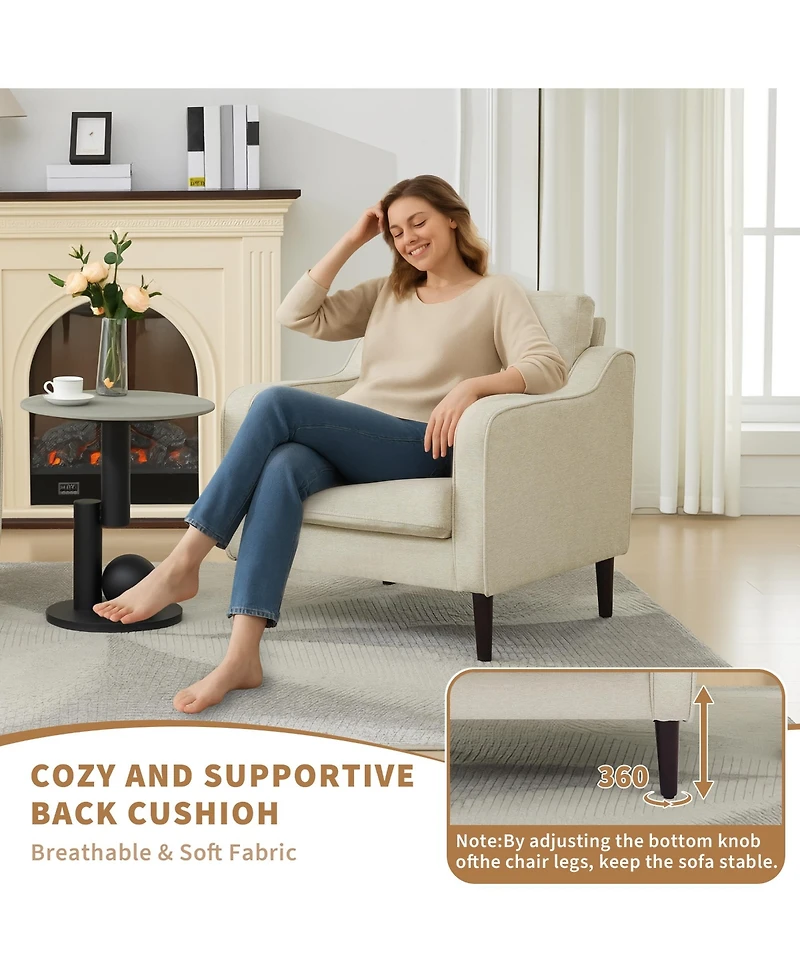 homfan Mid Century Modern Accent Chair, Linen Upholstered Living Room Arm Chair with Wood Legs, Reading for Bedroom Apartment Adults Relaxation