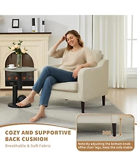 homfan Mid Century Modern Accent Chair, Linen Upholstered Living Room Arm Chair with Wood Legs, Reading for Bedroom Apartment Adults Relaxation