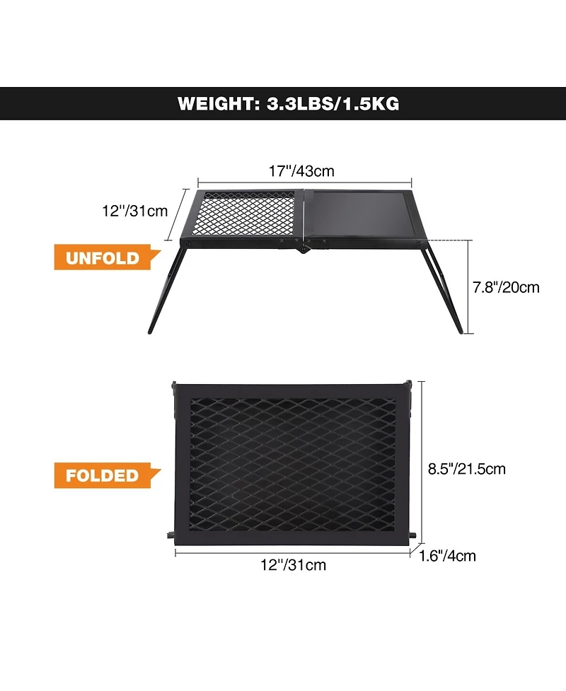 Piscifun Heavy Duty Steel Folding Campfire Grill Portable Outdoor Cooking Rack