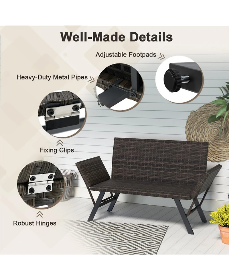 Gouun Outdoor Convertible 3-in-1 Patio Loveseat Sofa with Pe Rattan and Quick-Dry Foam, Seats 2
