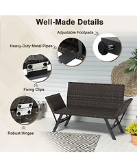 Gouun Outdoor Convertible 3-in-1 Patio Loveseat Sofa with Pe Rattan and Quick-Dry Foam, Seats 2