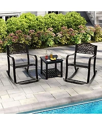 Gouun Cast Aluminum Outdoor Patio Rocking Chair with Footrest, Curved Armrests and Floral Backrest