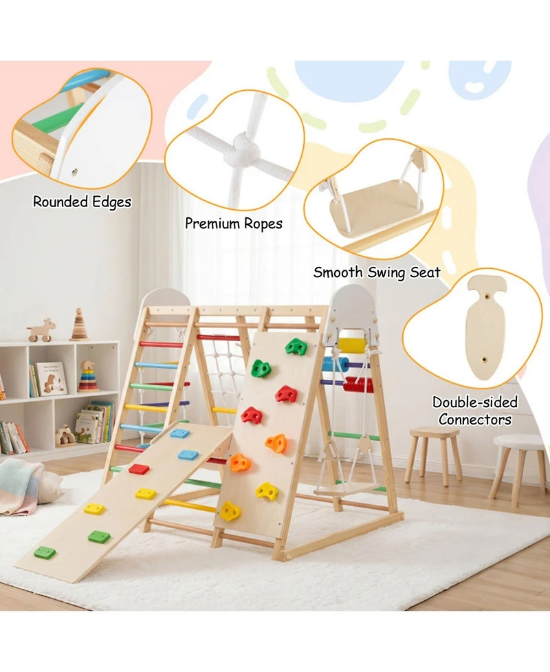 Hongge Foldable Wooden Jungle Gym with Swing and Monkey Bars, Ages 3+