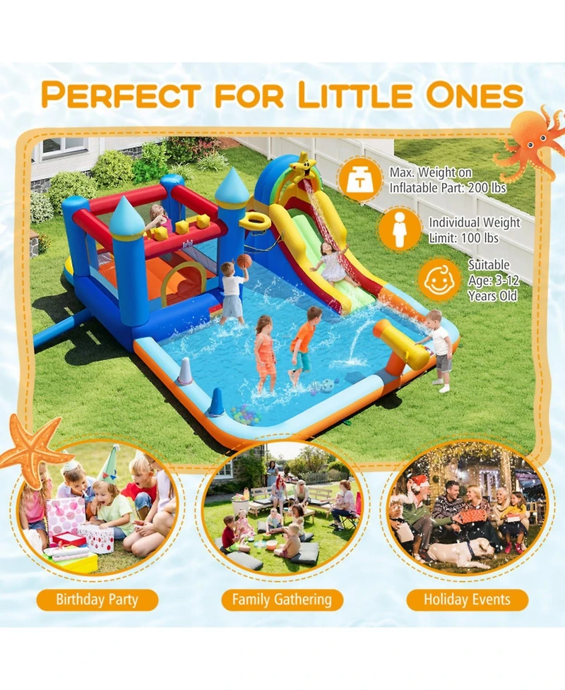 Hongge 193" x 142" x 83" Water Slide Bounce House with Climbing Wall, Supports 4 Children, Ages 3-12