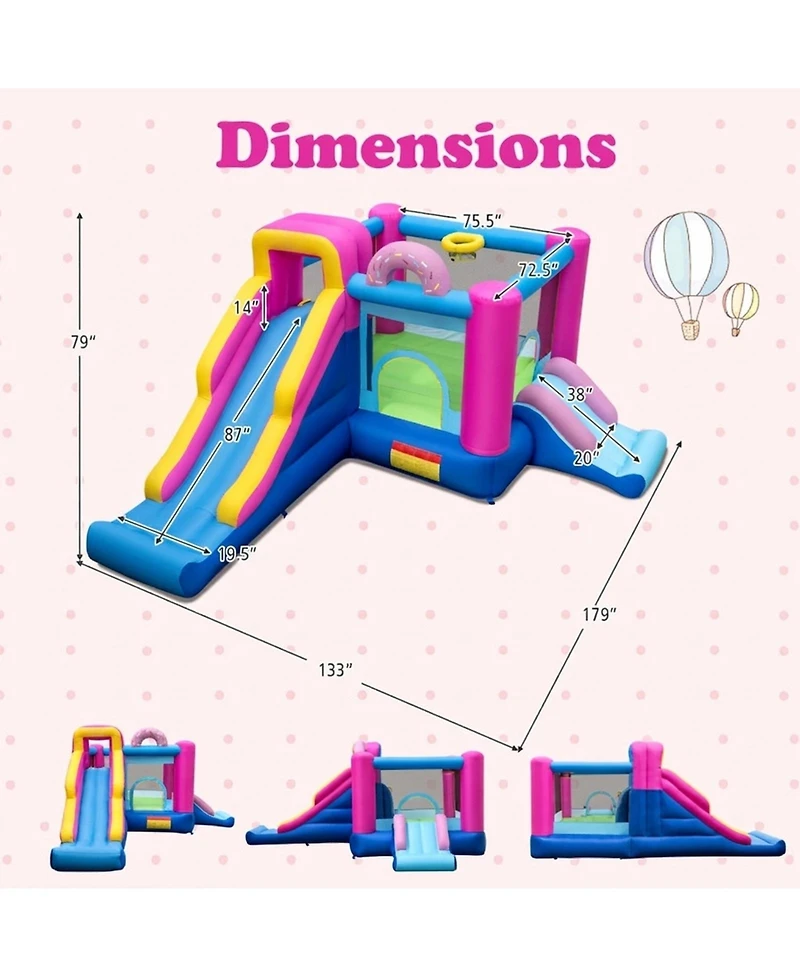 Hongge Inflatable Bounce House with Dual Slides and Basketball Hoop, 179" x 133" x 79", Ages 3-12