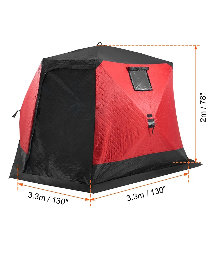 Hongge Insulated Pop Up Ice Fishing Shelter 130 x 130 Inch Thermal Shanty for 6 to 8 People with Anchors and Ropes
