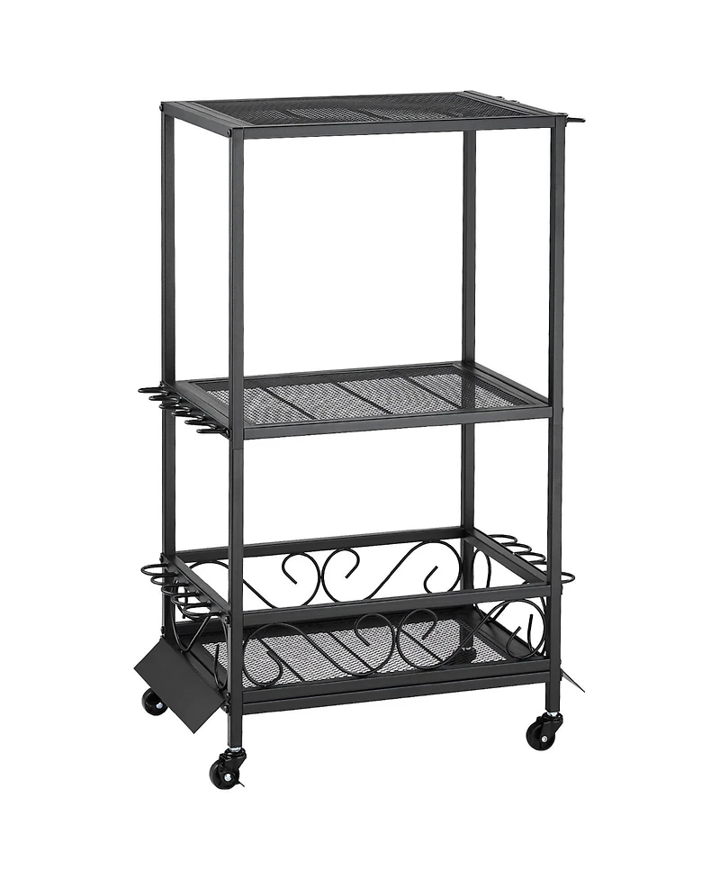 Hongge Mobile 10-Rod Fishing Pole Rack with Storage Shelves and 360 Degree Locking Wheels for Garage Organization