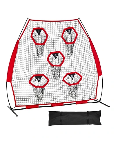 Hongge 7 x 7 ft Quarterback Throwing Practice Net Featuring 5 Target Pockets and Reinforced Base for Passing Drills