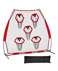 Hongge 7 x 7 ft Quarterback Throwing Practice Net Featuring 5 Target Pockets and Reinforced Base for Passing Drills