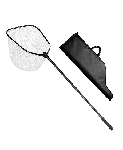 Hongge Foldable Fish Landing Net with 76 in Telescopic Aluminum Handle Built-In Scale and Silicone Mesh