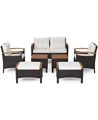 Slickblue 7-Piece Patio Furniture Set with Rattan Seating and Acacia Wood Table