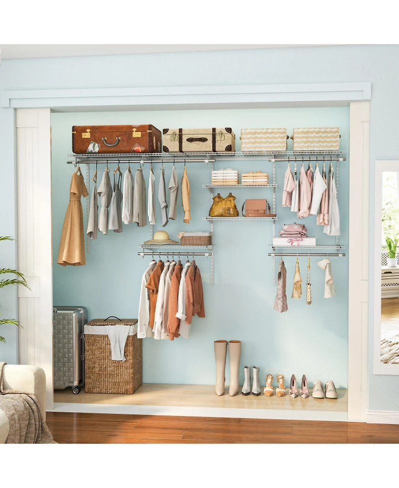 Hongge 4-8 Ft Wall Mounted Closet Organizer System with Hanging Rods