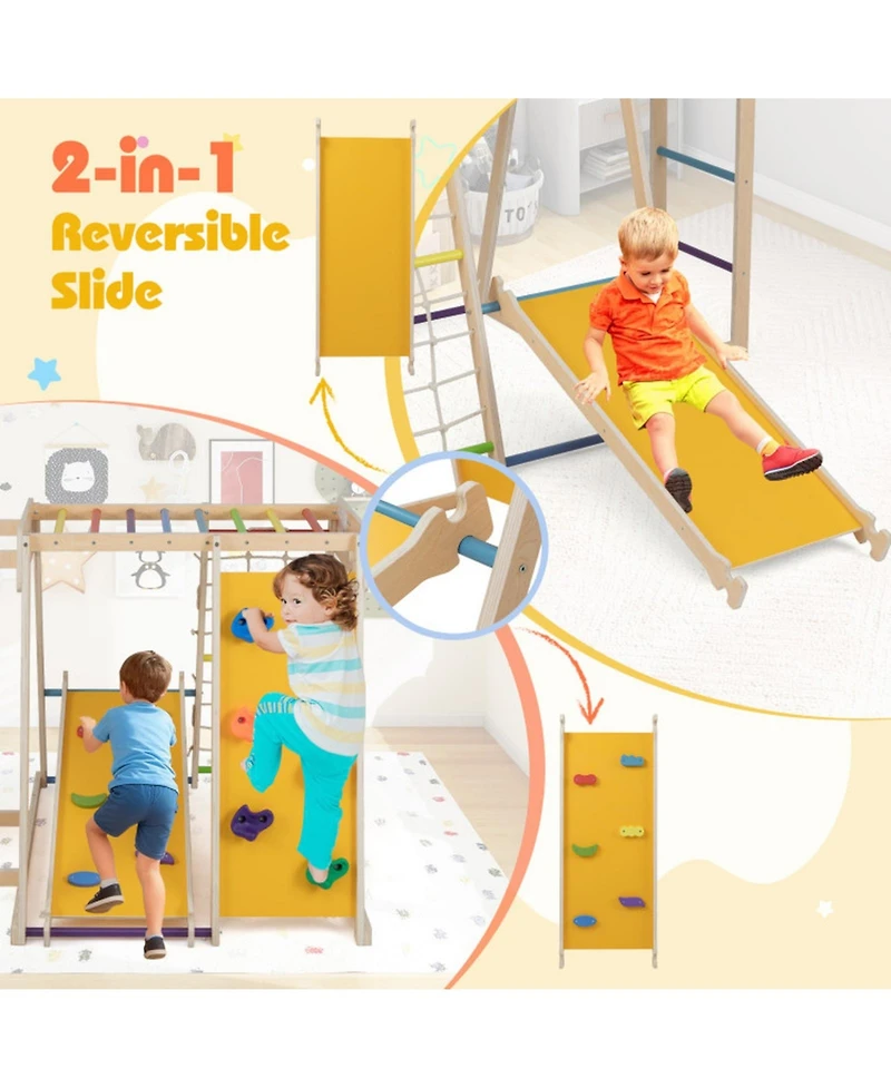 Hongge 6-in-1 Kids Indoor Jungle Gym with Slide and Climbing Wall Ages 3-14