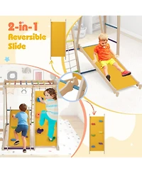 Hongge 6-in-1 Kids Indoor Jungle Gym with Slide and Climbing Wall Ages 3-14