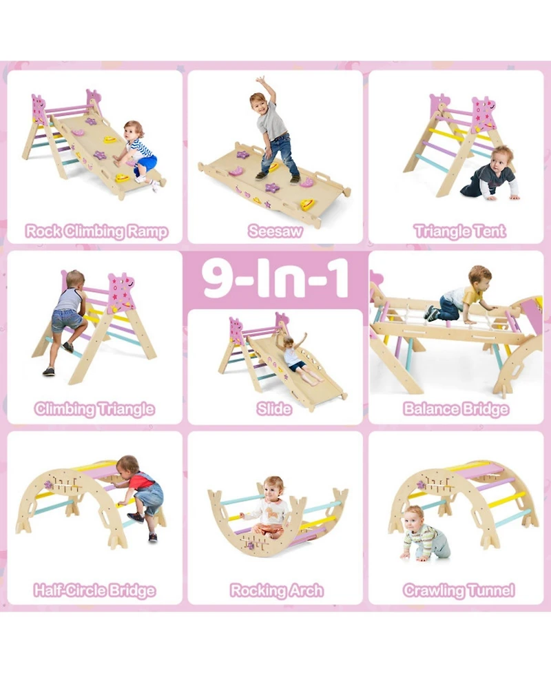Hongge 8-in-1 Foldable Montessori Wooden Climbing Set, Ages 3+