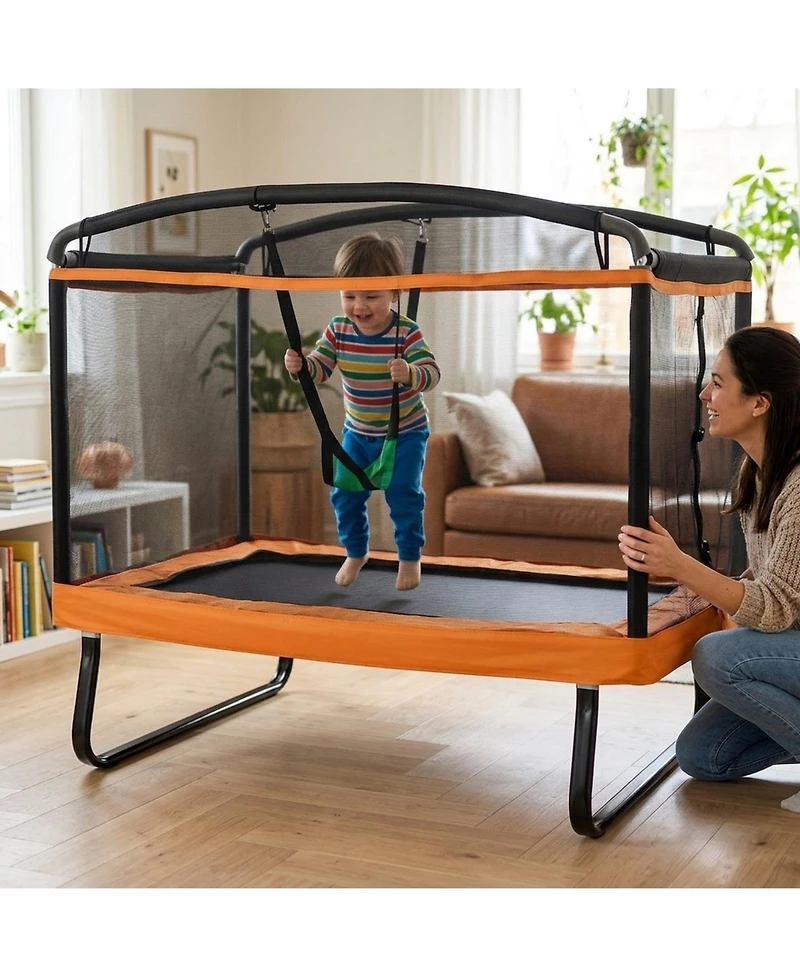 Hongge 6 Feet Kids Trampoline with Removable Swing and Safety Enclosure Net, 220 lb Capacity, Ages 3+