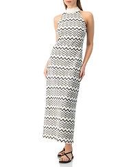 Ivonne Women's Zigzag Knit Halter Neck Sleeveless Midi Dress