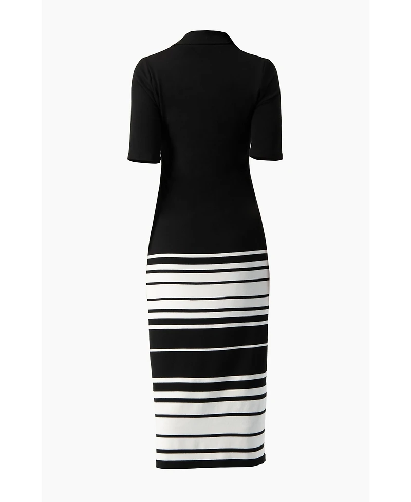 Ivonne Women's Ribbed-Knit Colorblock-Stripe Fitted Midi Dress