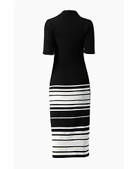 Ivonne Women's Ribbed-Knit Colorblock-Stripe Fitted Midi Dress