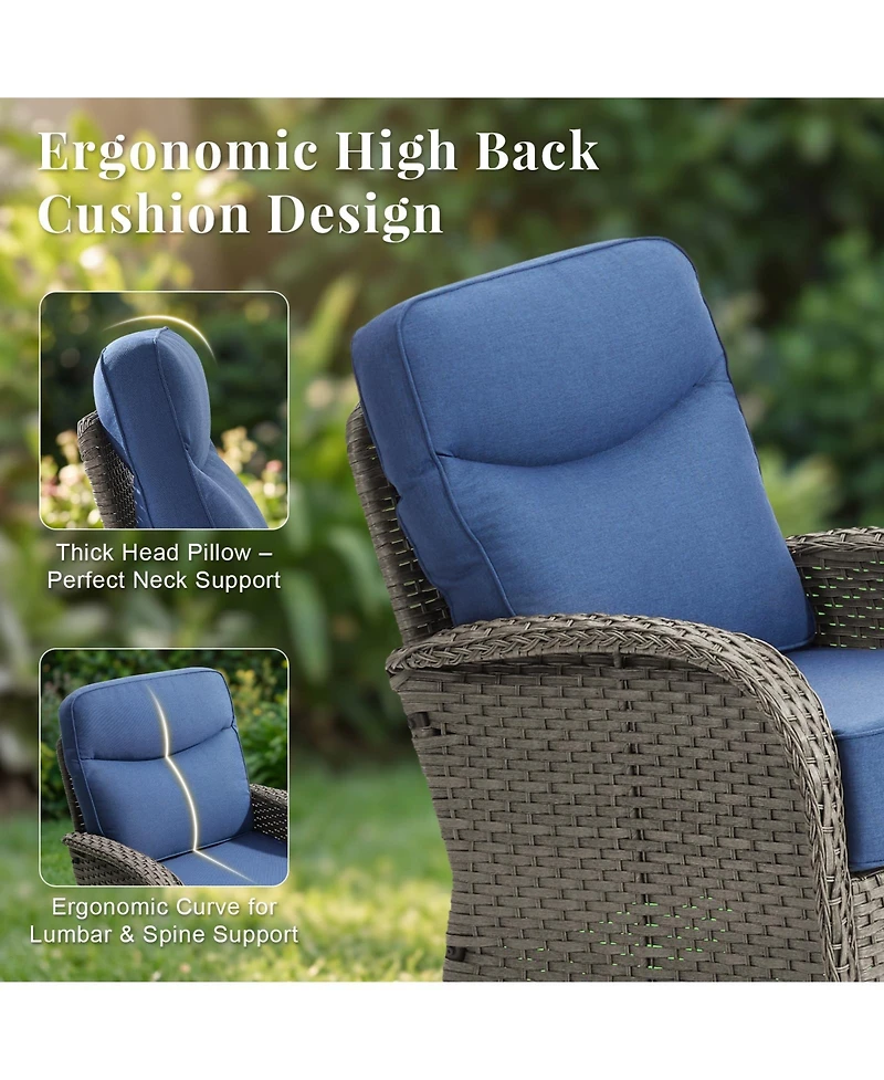 Pocassy 5-Piece Patio Furniture Pe Wicker Outdoor Conversation Set with 6" Cushion,All-Weather Rattan Swivel Rocker Chairs Couch Tables
