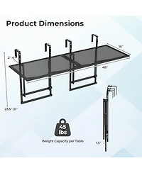 Sugift Set of 2.48in Balcony Railing Tables with 5-Level Adjustable Height for Patio and Deck
