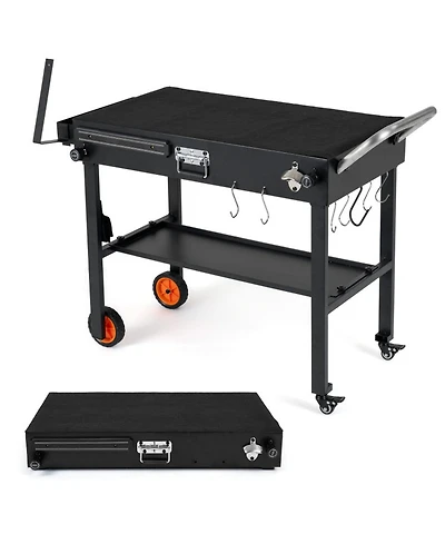 Sugift Folding Grill Cart for 17 and 22 in Griddles with Heat-Resistant Mat