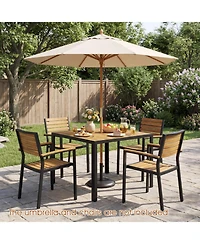 Gouun 36 in Square Acacia Wood Outdoor Dining Table for 4 with Umbrella Hole