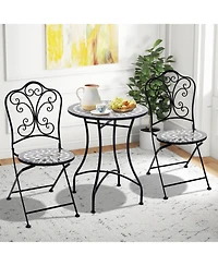 Gouun 24 in Round Ceramic Tile Patio Bistro Table for 2