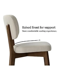 Maison Boucle Modern Upholstered Dining Chairs Set of 4, Woven Linen-Blend Fabric, Padded Seat and Curved Back, Solid Wood Frame Side