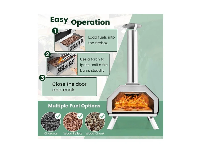 Lucky One Outdoor Pizza Oven with Pizza Stone, Wood Fired Portable Oven with Foldable Legs