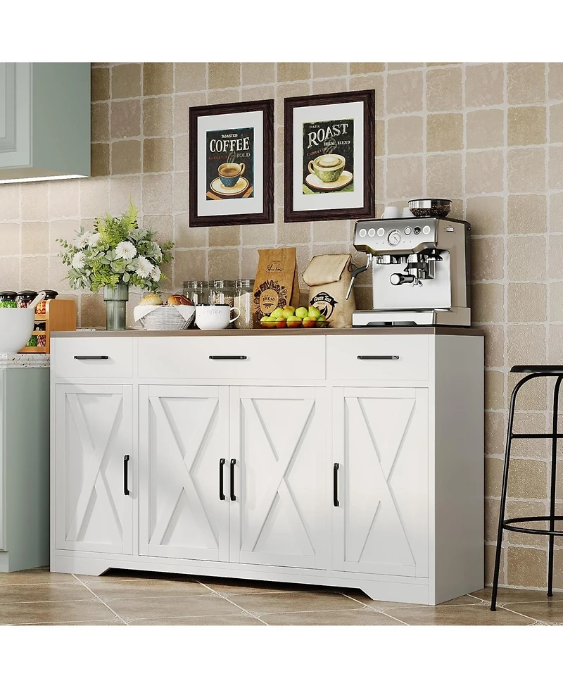 homfan 55" Farmhouse Sideboard Buffet Cabinet with 3 Drawers